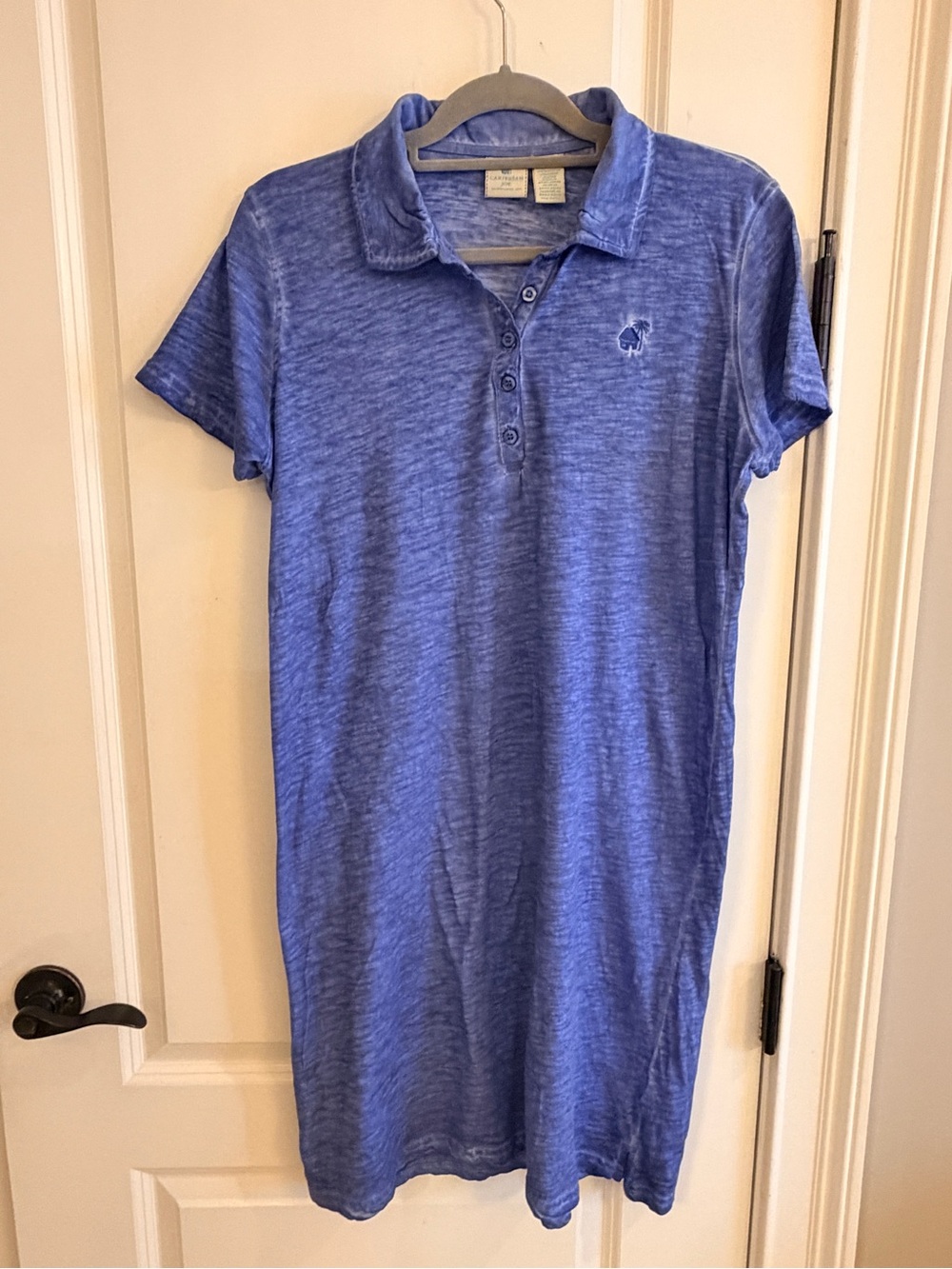 Caribbean Joe Blue Heathered Polo Shirt Dress L Short Sleeve 100% cotton